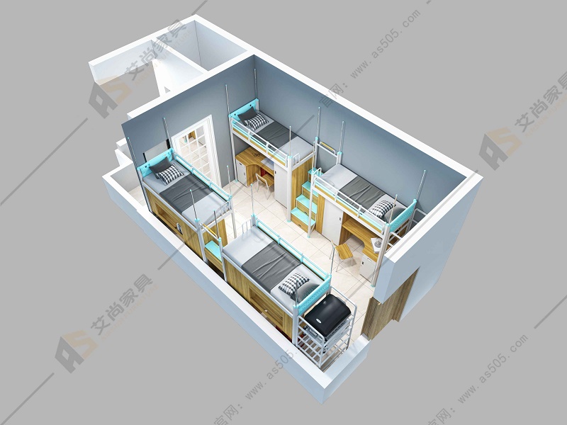 公寓床宿舍鸟瞰图